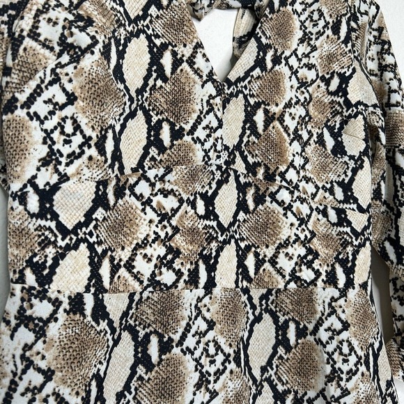 Scully Snakeskin Ruffle Open Back 3/4 Sleeved Tan Dress S - Picture 6 of 13